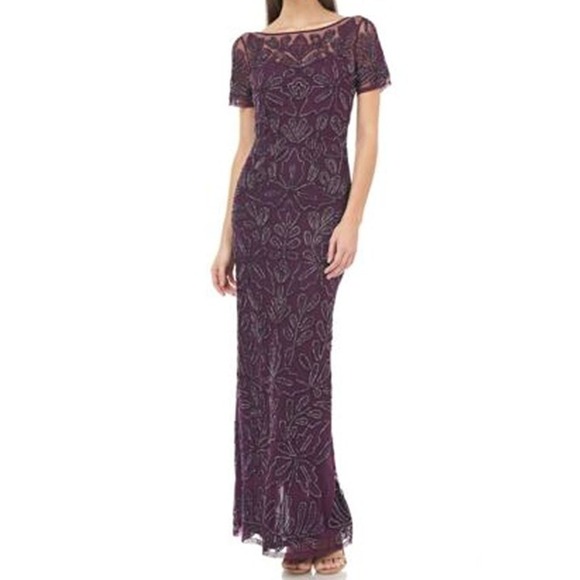 NWT JS Collections Women's Dress Purple Size 10 Beaded Gown - Picture 2 of 11